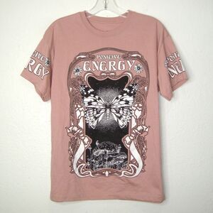 WEEKEND WARRIOR POSITIVE ENERGY Butterfly Mushroom Blush Pink Graphic Tee Size M